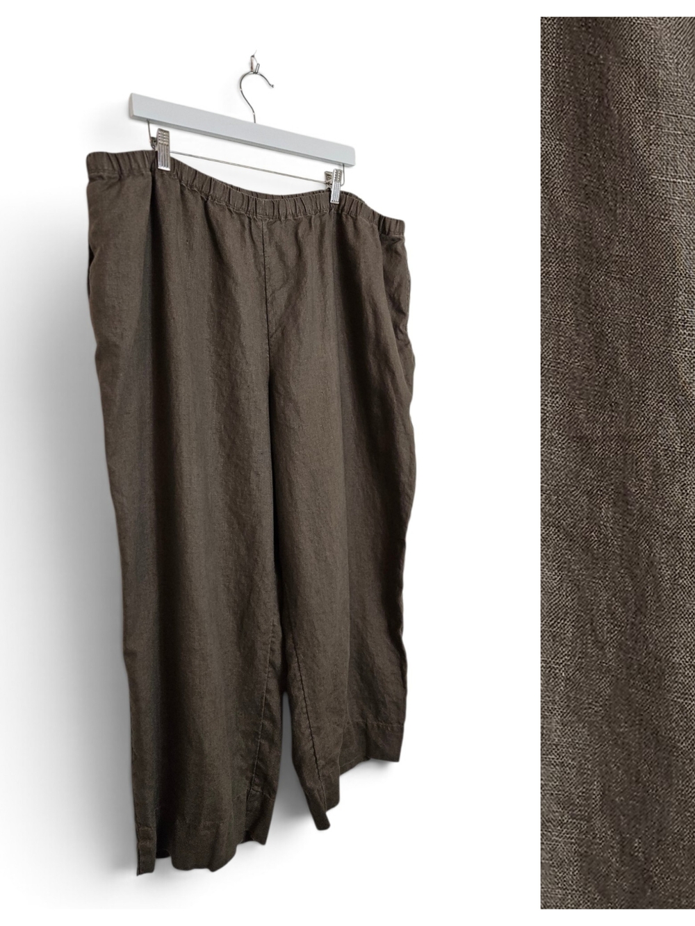 J.Jill Linen Cropped Pants 3X Wide Leg Pull On Lagenlook Coastal Casual Brown